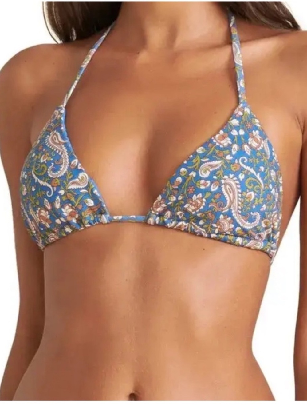 Veronica Beard Cala Blue Paisley Floral Triangle Bikini Top Sz S